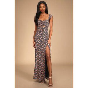 LULUS The Way to Love Navy Blue Floral Print Ruffled Maxi Dress
